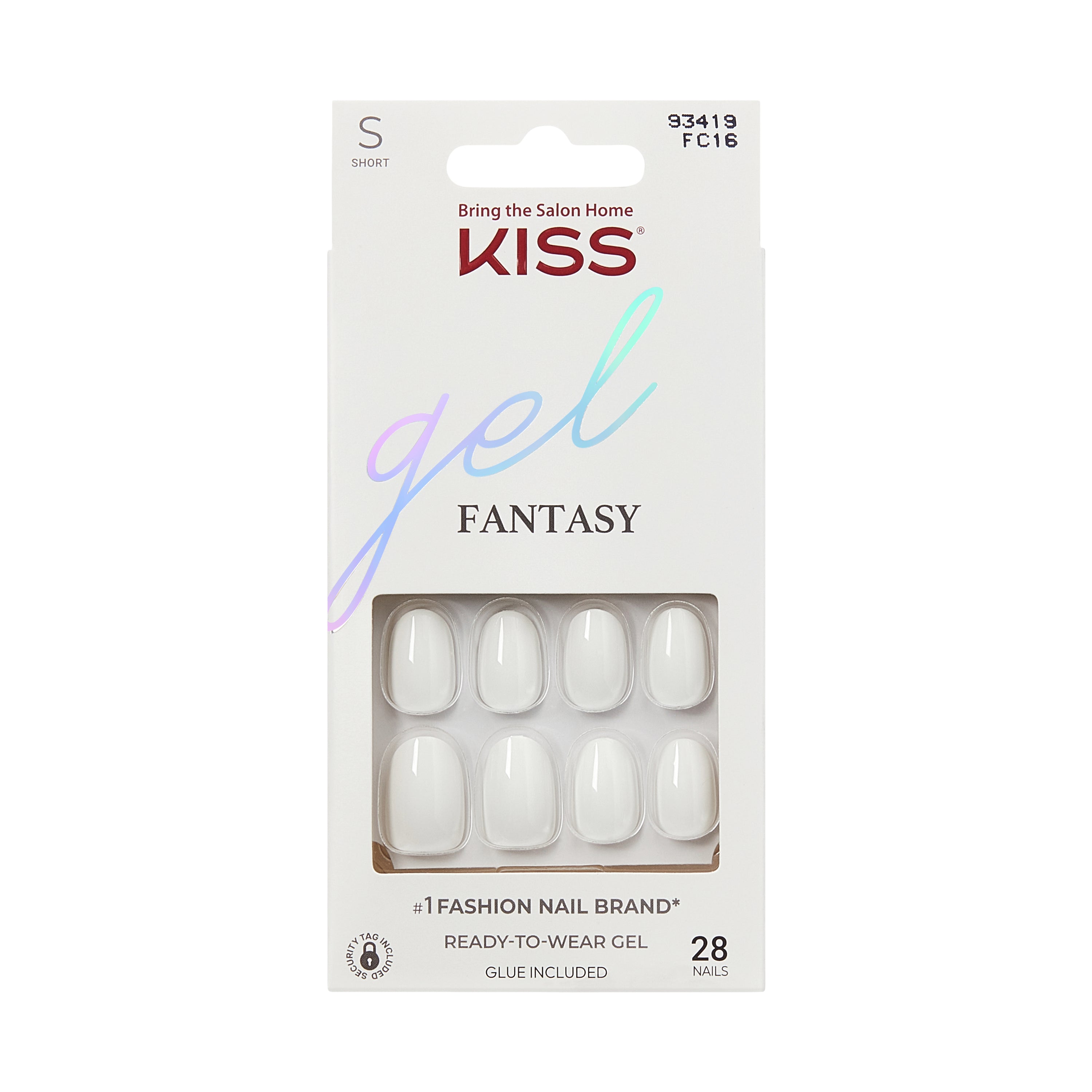 Kiss Gel Fantasy Tuhé Barevné Nalepovací Nehty, Bílá, Krátká Délka, Oválný Tvar, 28 Ks.