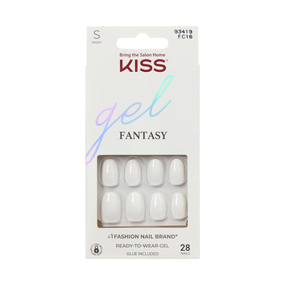 Kiss Gel Fantasy Tuhé Barevné Nalepovací Nehty, Bílá, Krátká Délka, Oválný Tvar, 28 Ks.