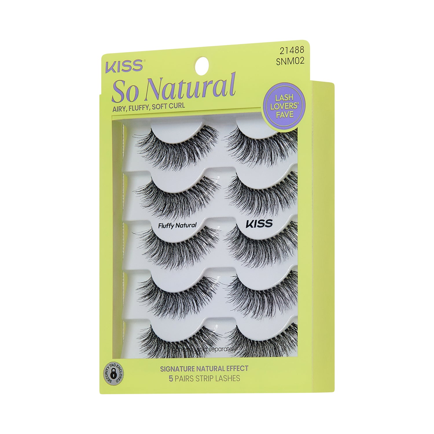 Kiss So Natural Umělé Řasy, ‘Fluffy Natural’, 10mm-12mm, Střední Objem, 5 Párů