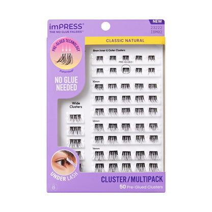 Kiss Impress Předlepené Řasy Klusterů Multipack, Klasické Přirozené, 50 Samolepicích Řas