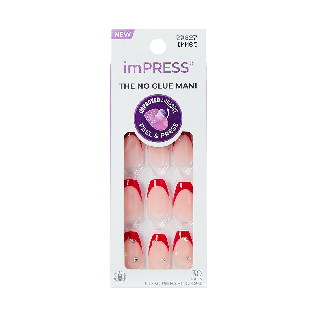 KISS imPRESS Press On Nails, ‘Happy World’, Red, Medium Coffin, 30 Count (Copy)