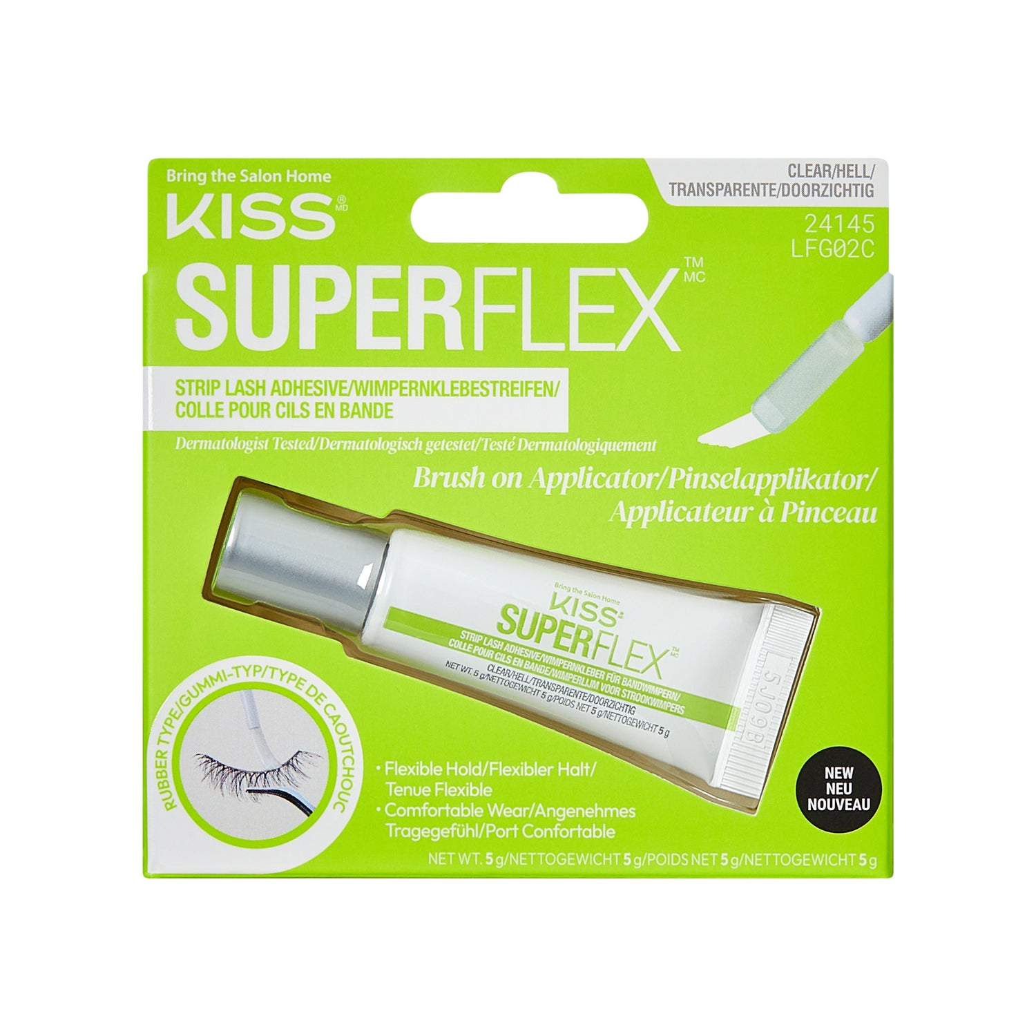 KISS SuperFlex latexové lepidlo na řasy, nanášení štětečkem, průhledné, 5 g (0,18 oz.)