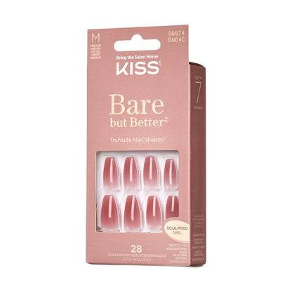 KISS Bare but Better Press-On Nails, Lesklá růžová, Medium, Coffin, 31 ks