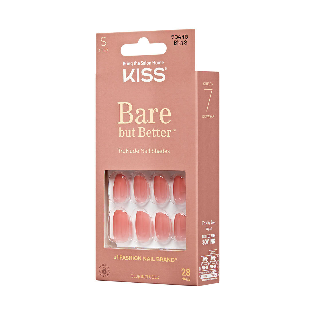 Kiss Bare but Better  TruNude Press On Nails, Solid Orange, Short Oval, 28 Ct.