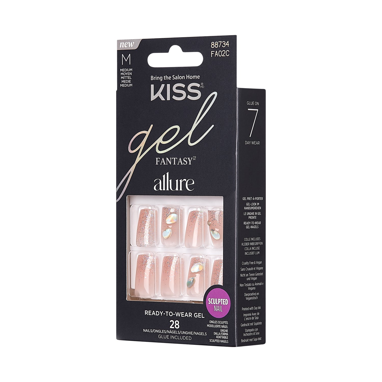 KISS Gel Fantasy Allure Press-On Nails, Transformation, Růžová, Medium Hranatý, 31 ks