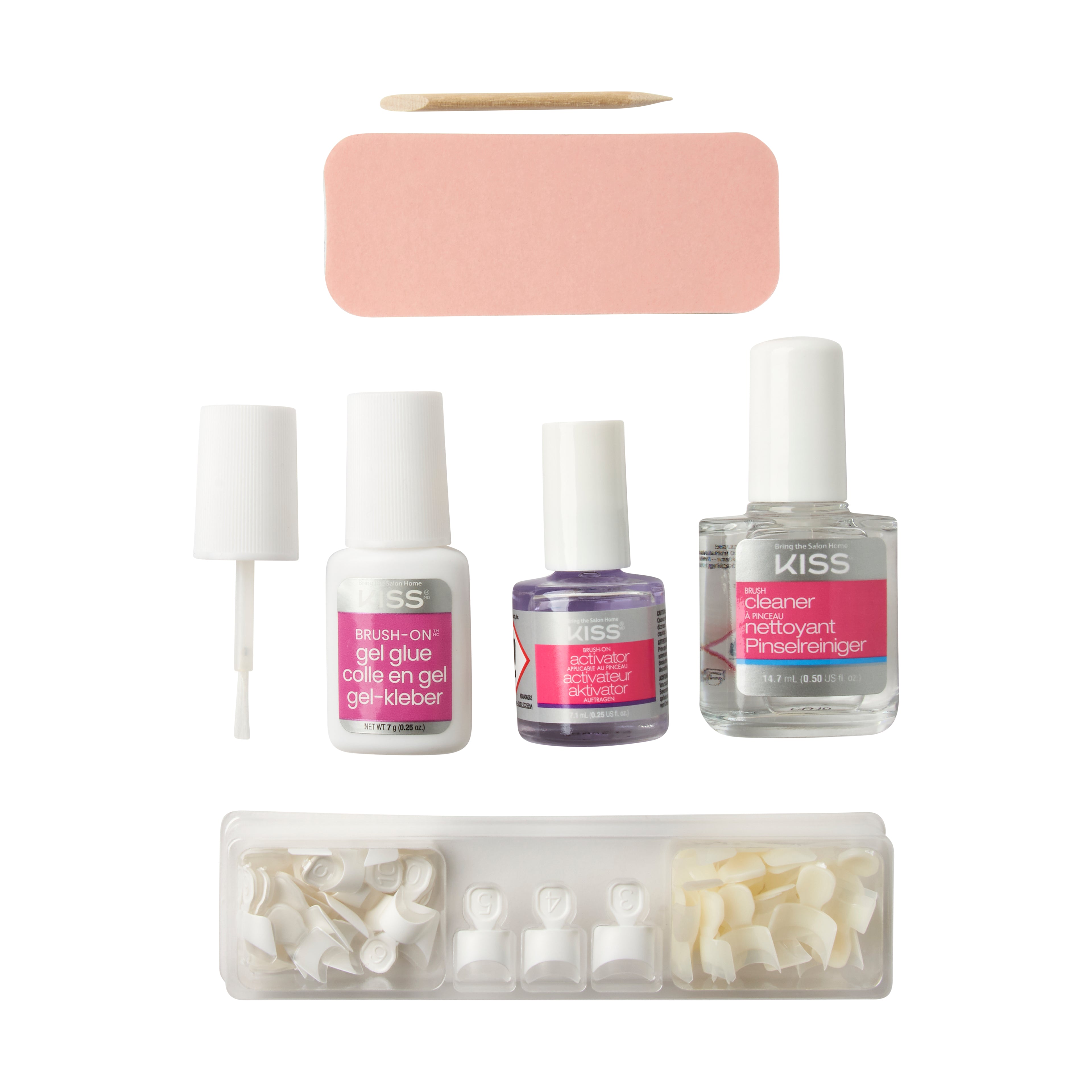 KISS Brush-On Gel Nail Kit, Press-On Nails, Brush on Gel, Bílá, Short Hranatý, 48 ks