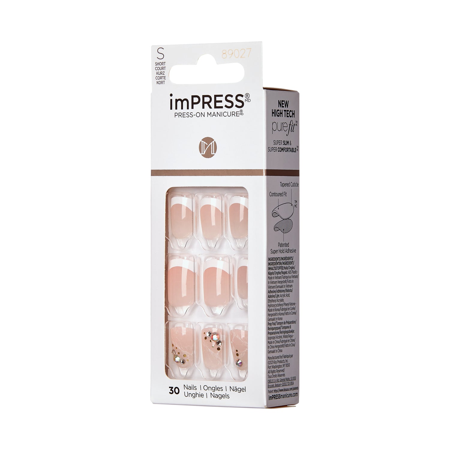 imPRESS Press-On Nails, No Glue Needed, Modrá, Short Hranatý, Matná, 33 ks