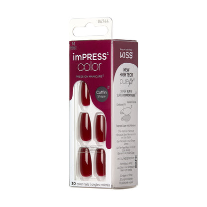 imPRESS Color No Glue Mani Press On Nails, Color, Winery in NYC, Červená, Medium Coffin, 30 ks