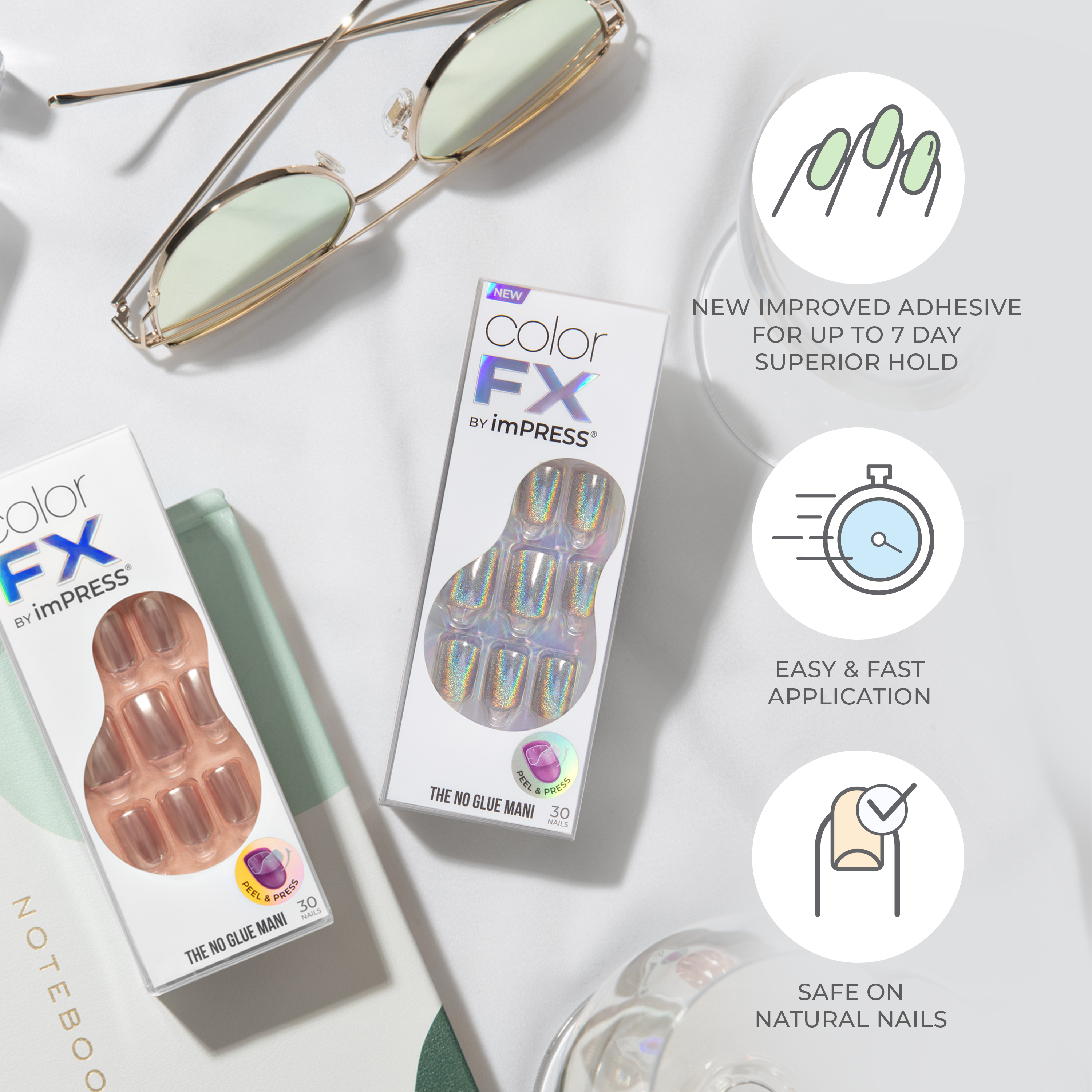 colorFX by imPRESS  Press-On Nails, No Glue Needed, Tmavě zelená, Short Zaoblený, 30 ks