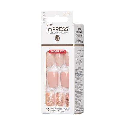 imPRESS Press-On Nails, No Glue Needed, Růžová, Short, Široký Hranatý, 33 ks