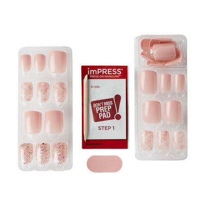 imPRESS Press-On Nails, No Glue Needed, Růžová, Short, Široký Hranatý, 33 ks