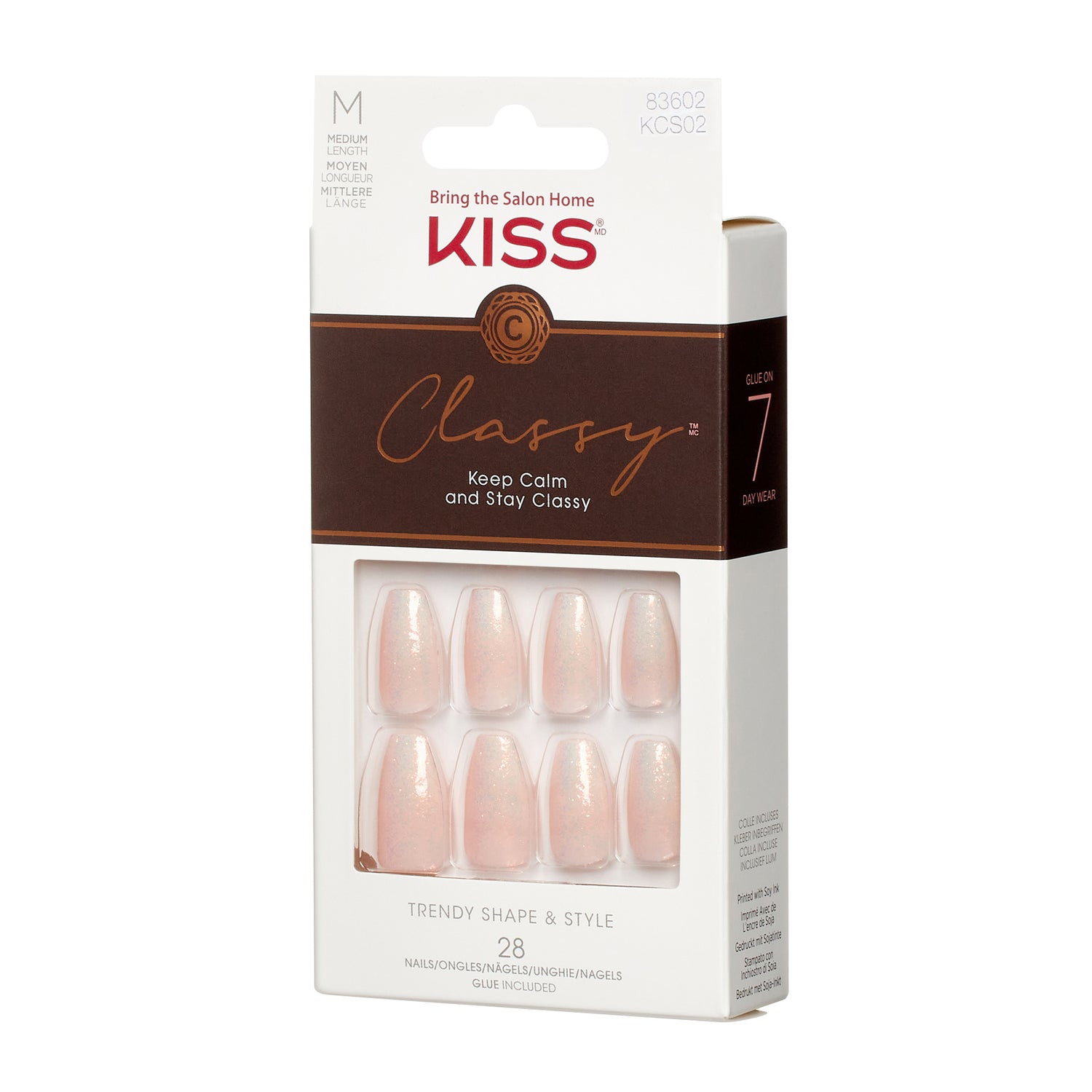 KISS Classy Nails, Press-On Nails, Cozy Meets Cute, Růžová, Med Coffin, 28 ks