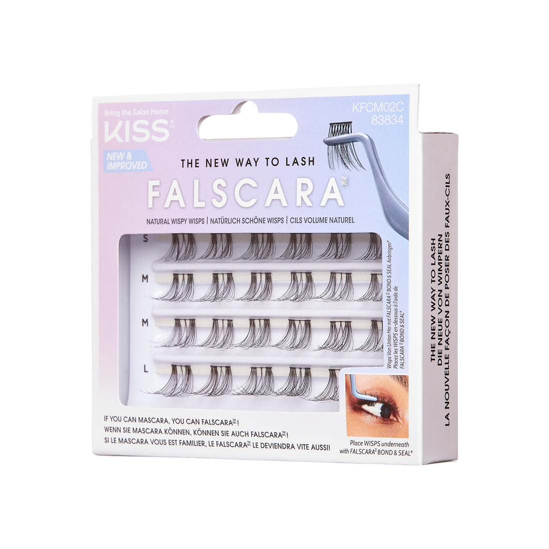 KISS FALSCARA Collection DIY Eyelash Extensions Multi Pack, Natural Wispy Wisps, 24 ks