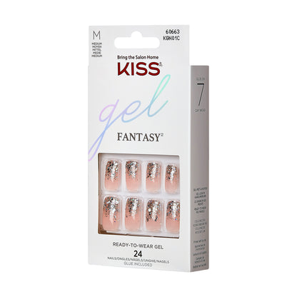 KISS Gel Fantasy, Press-On Nails, Fanciful, Růžová, Medium Zaoblený, 27 ks