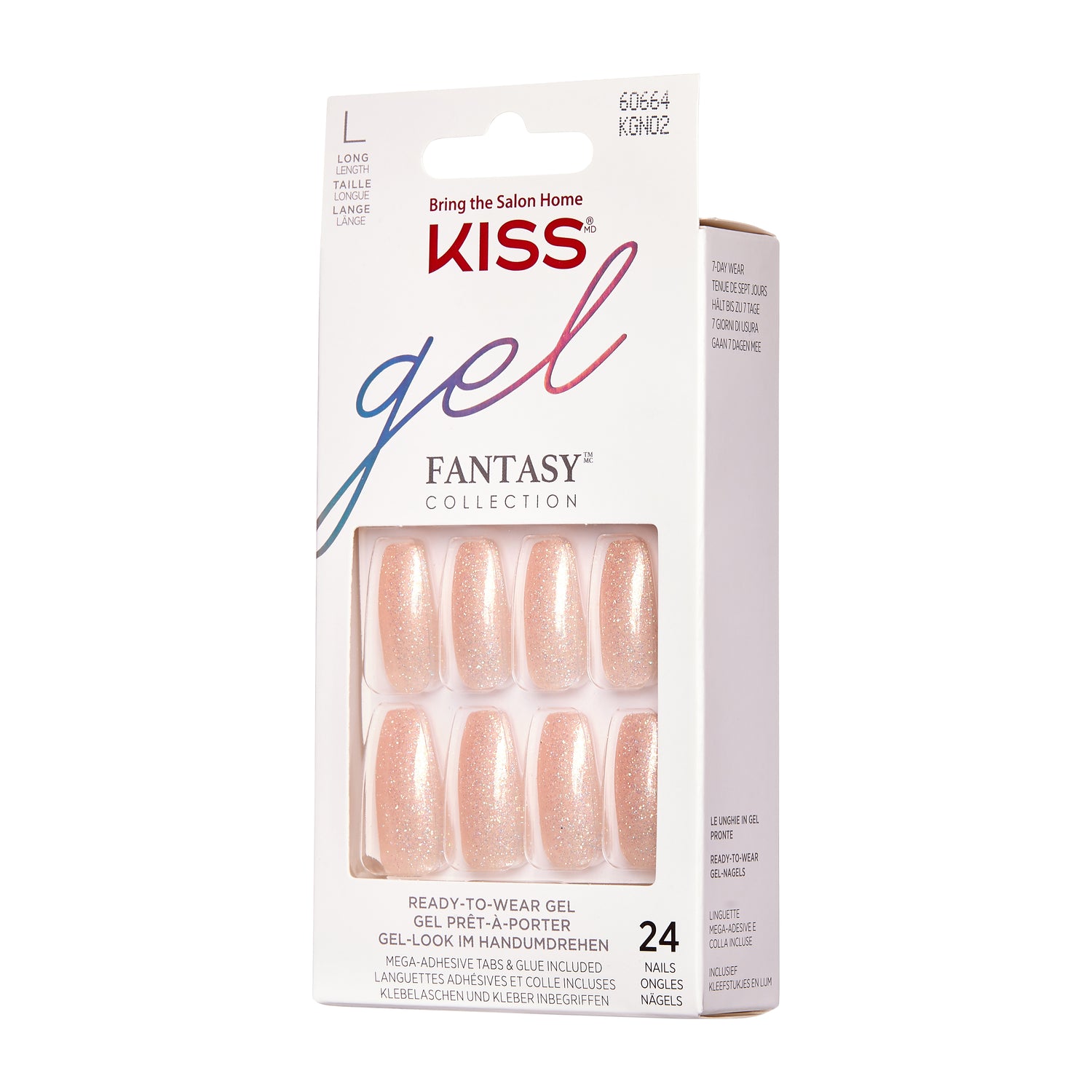 KISS Gel Fantasy, Press-On Nails, Rock Candy, Růžová, Medium Hranatý, 27 ks