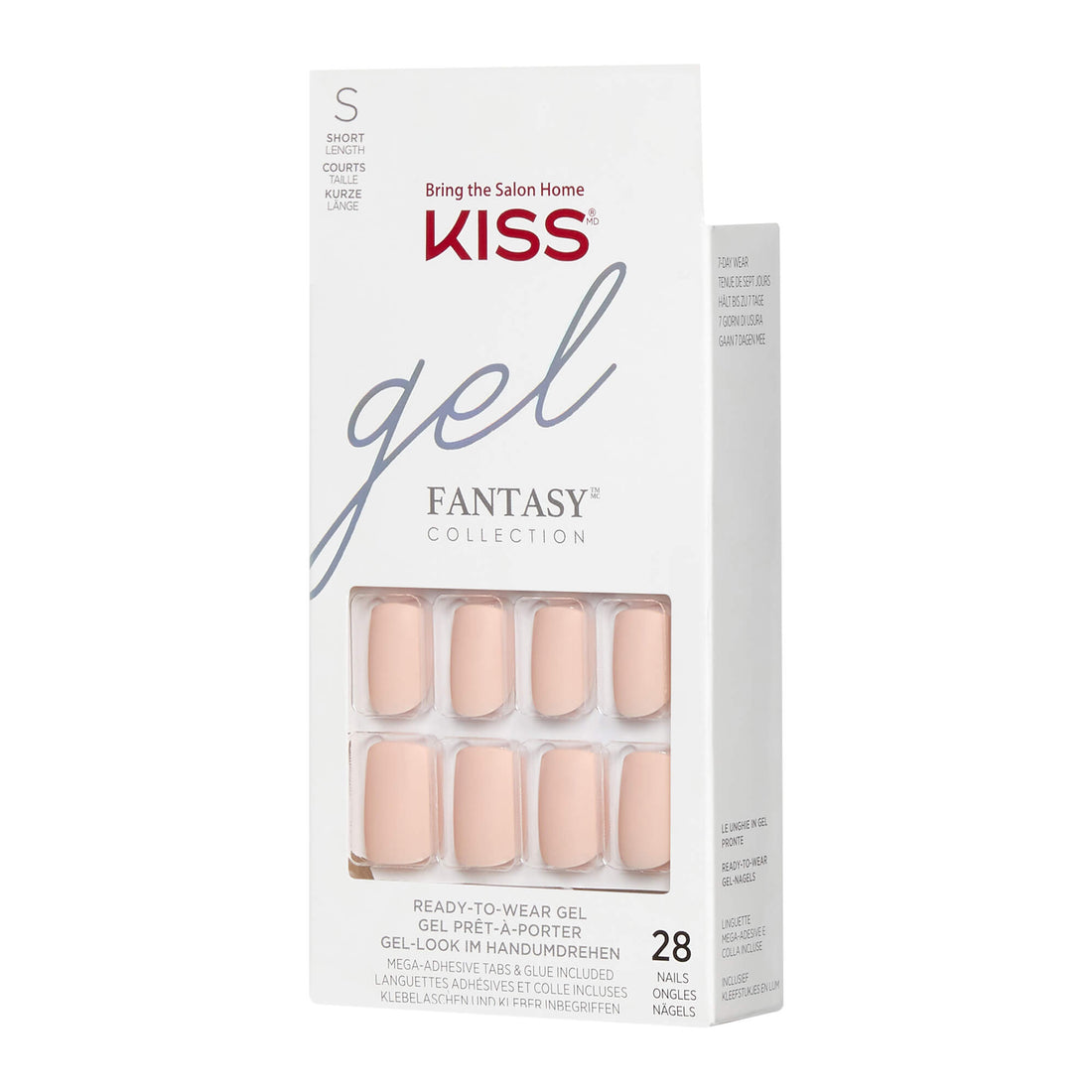 KISS Gel Fantasy, Press-On Nails, Gel Fantasy, Růžová, Short Zaoblený, 31 ks