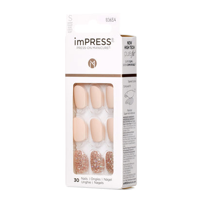 imPRESS Design Press-On Nails, No Glue Needed, Béžová, Short Oválný, 33 ks