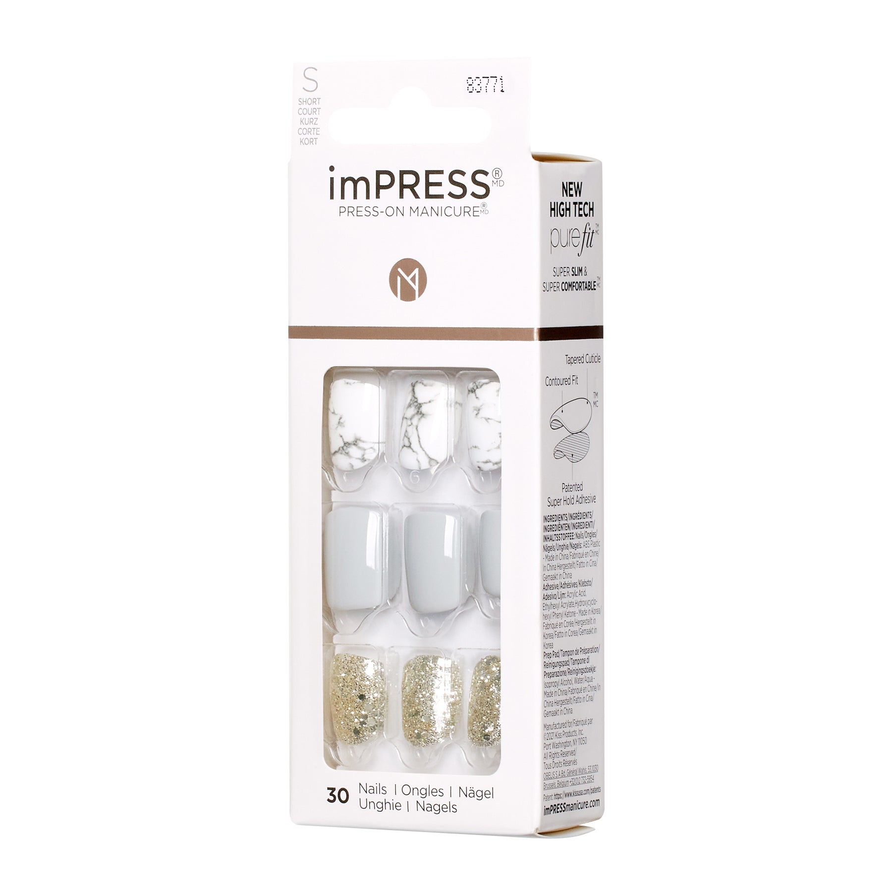 imPRESS Design Press-On Nails, No Glue Needed, Šedá, Short Zaoblený, 33 ks