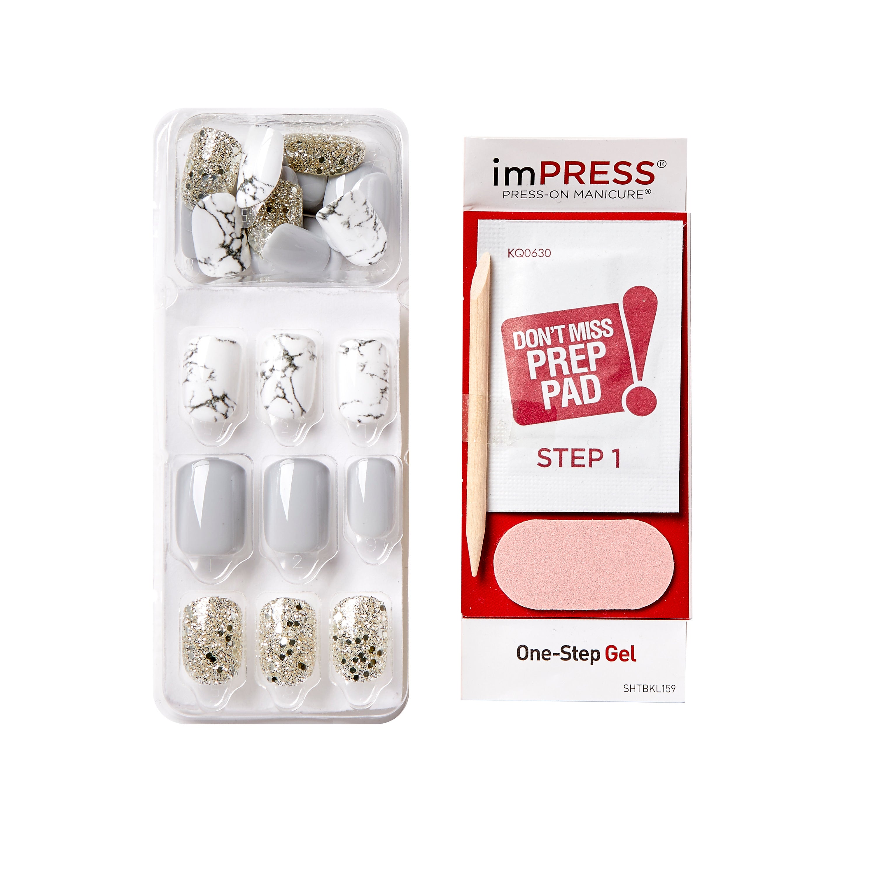 imPRESS Design Press-On Nails, No Glue Needed, Šedá, Short Zaoblený, 33 ks