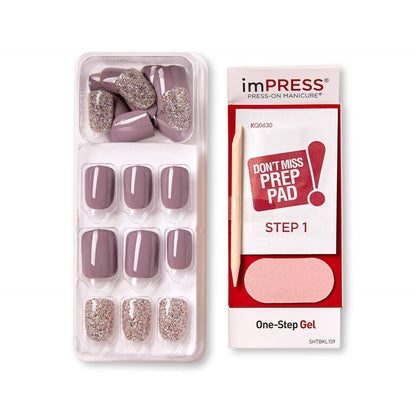 imPRESS Design Press-On Nails, No Glue Needed, Šedá, Short, Zaoblený, 33 ks