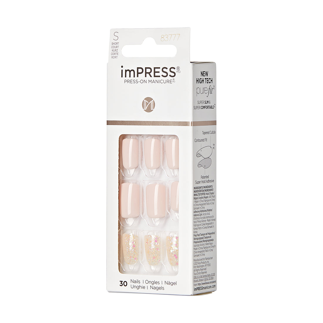 imPRESS Design Press-On Nails, No Glue Needed, Růžová, Short, Zaoblený, 33 ks