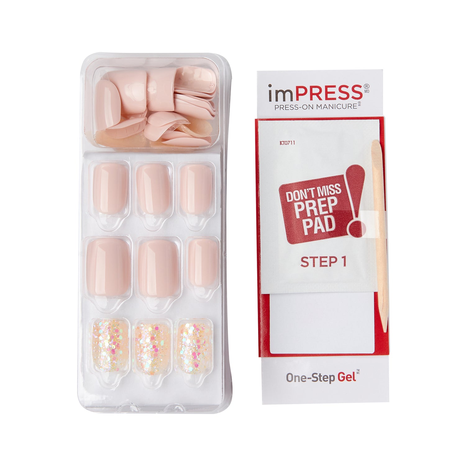 imPRESS Design Press-On Nails, No Glue Needed, Růžová, Short, Zaoblený, 33 ks