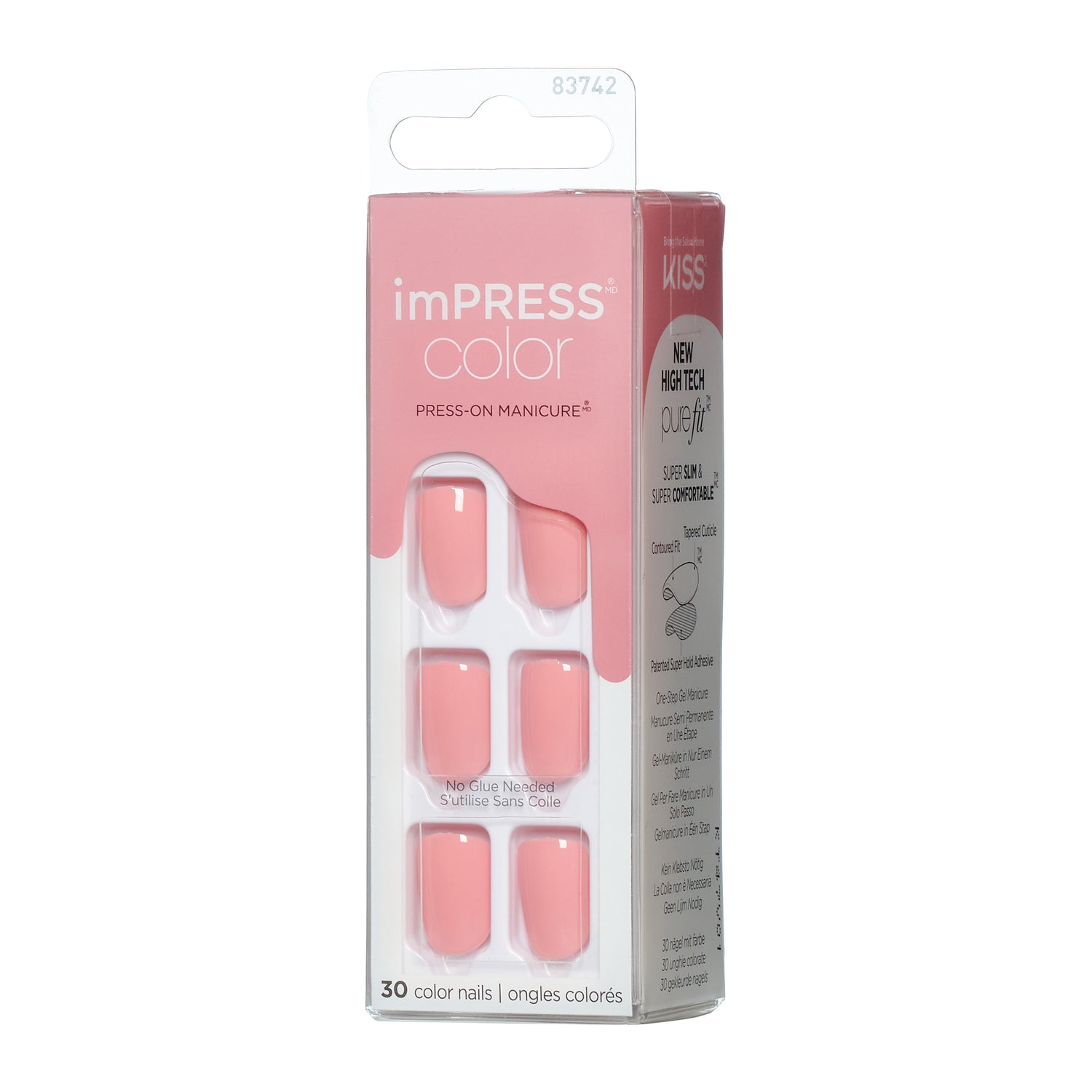 imPRESS Color No Glue Mani Press-On Nails, No Glue Needed, Růžová, Short Zaoblený, 33 ks