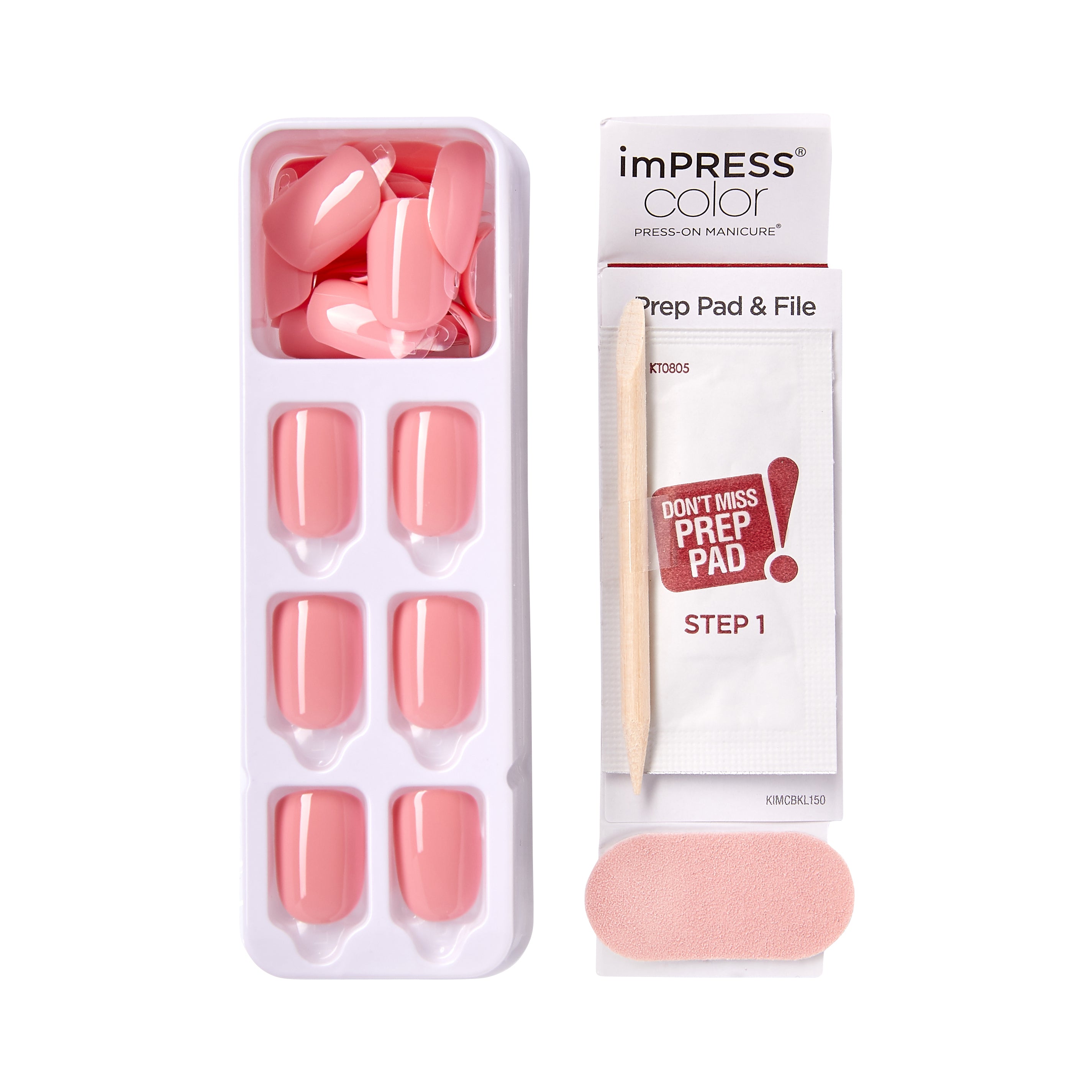 imPRESS Color No Glue Mani Press-On Nails, No Glue Needed, Růžová, Short Zaoblený, 33 ks