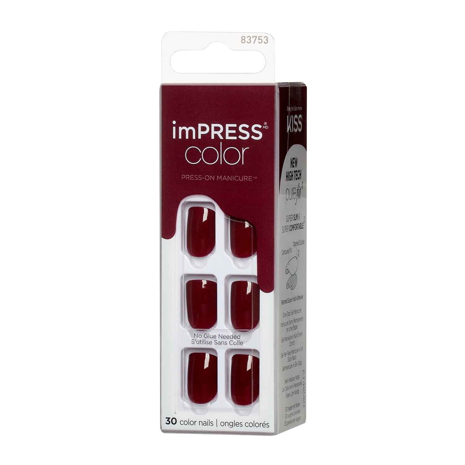 imPRESS Color No Glue Mani Press On Nails, Color, Reddy or Not, Červená, Short Zaoblený, 30 ks