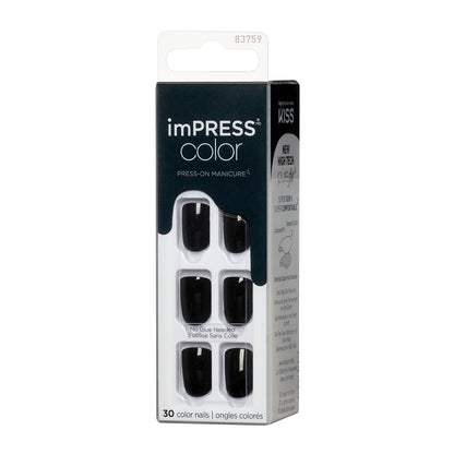 imPRESS Color No Glue Mani Press-On Nails, No Glue Needed, Černá, Short Zaoblený, 33 ks