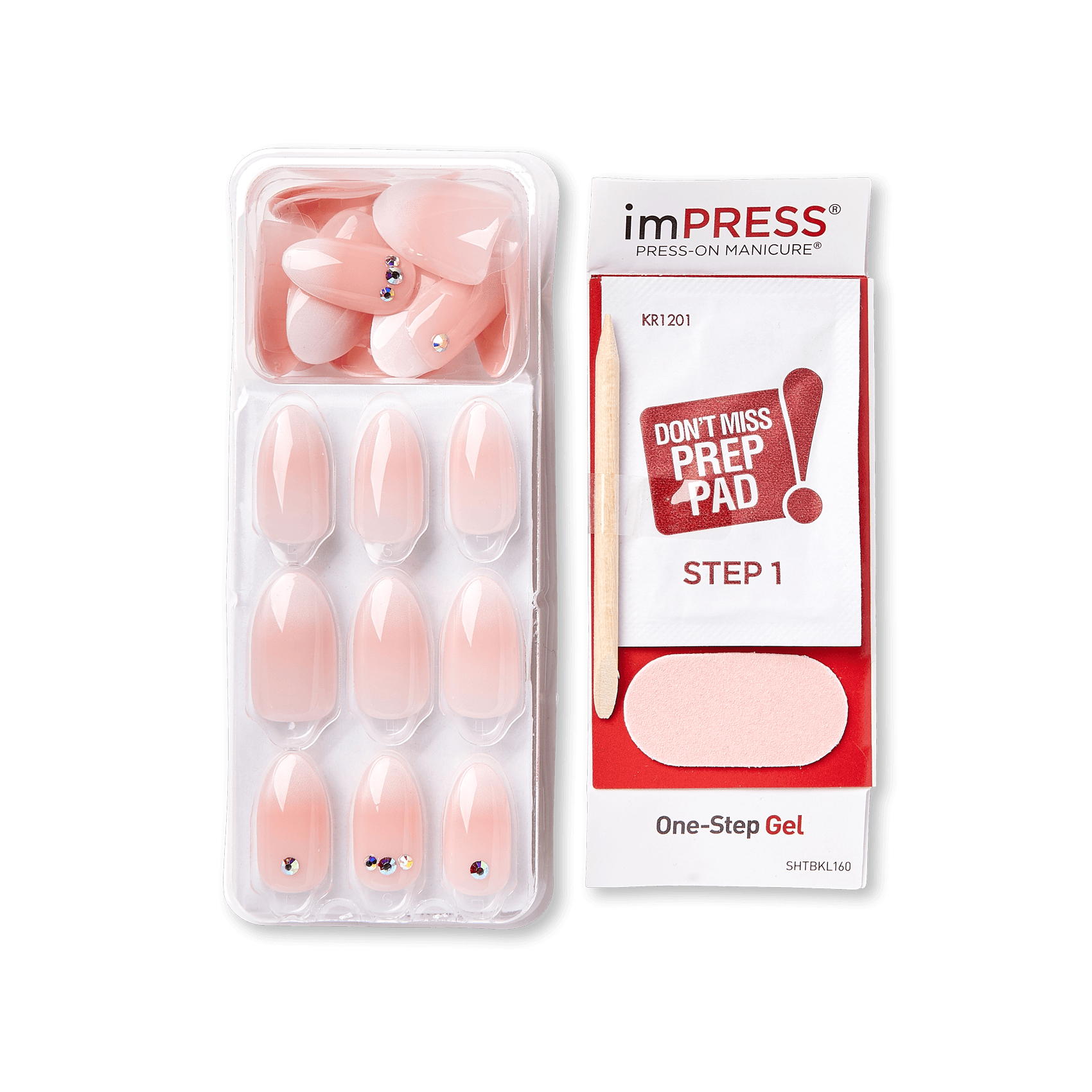 imPRESS Design Press-On Nails, No Glue Needed, Růžová, Medium Mandlový, 30 ks