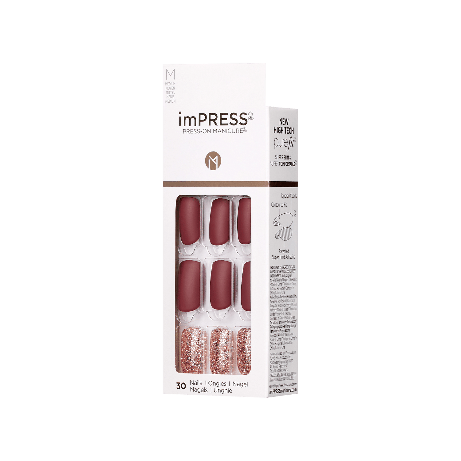 imPRESS Press-On Nails, No Glue Needed, Hero, Vícebarevná, Medium Zaoblená, 30 ks