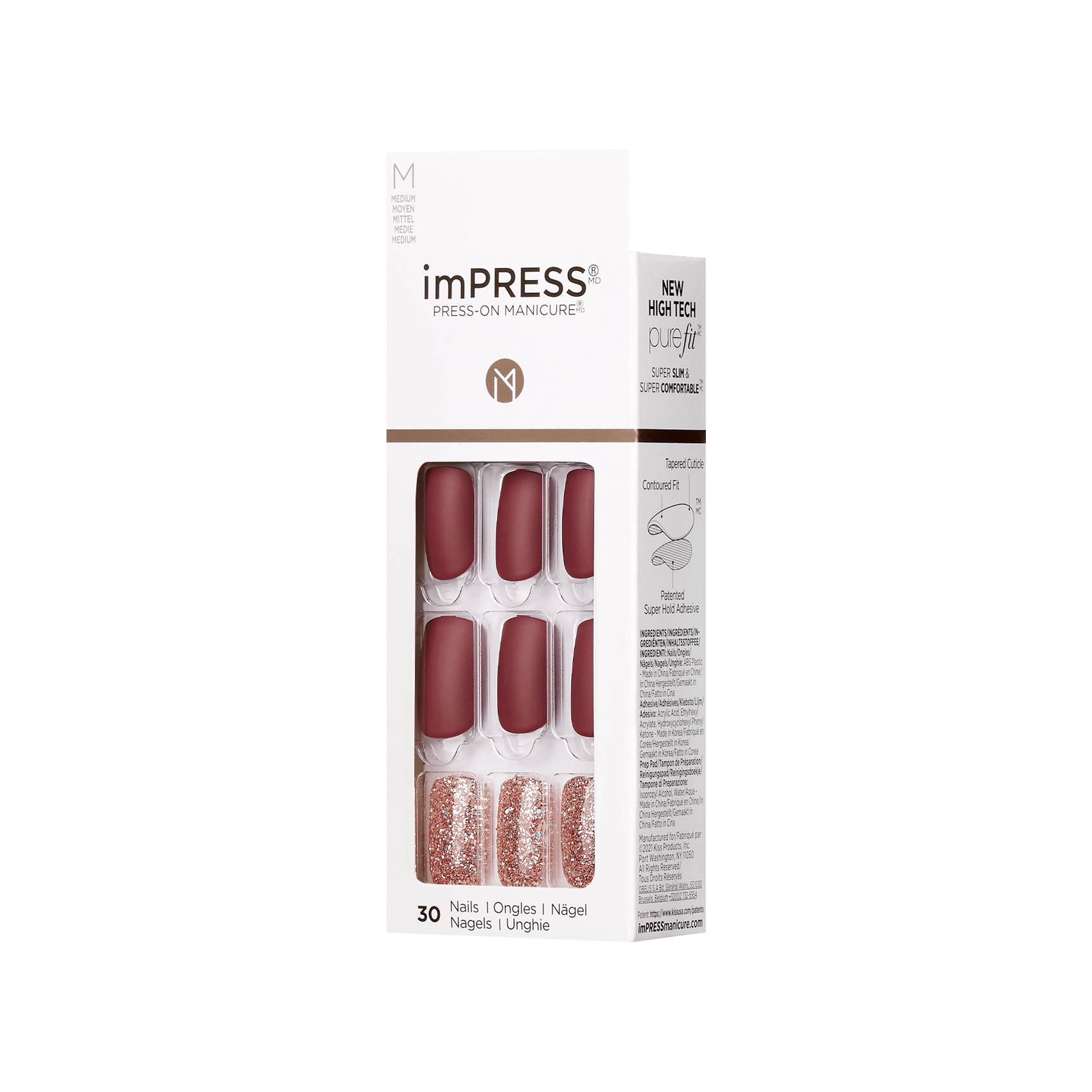 imPRESS Press-On Nails, No Glue Needed, Hero, Vícebarevná, Medium Zaoblená, 30 ks