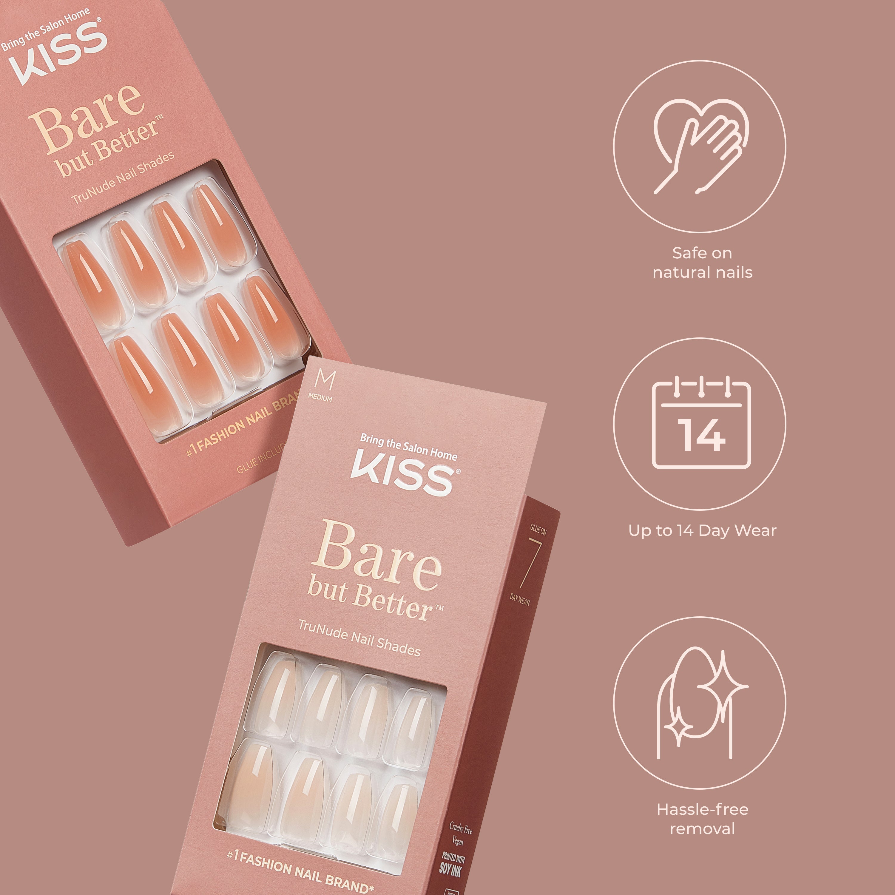 Kiss Bare but Better  TruNude Press On Nails, Solid Orange, Short Oval, 28 Ct.