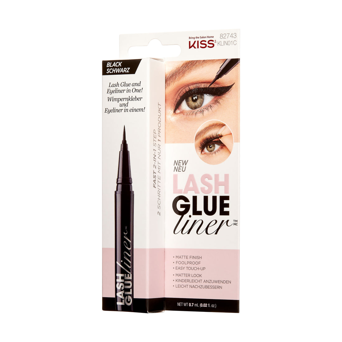 KISS Lash GLUEliner Matte Finish False Eyelash Glue, 0.7 mL (0.02 fl. oz.), Černá