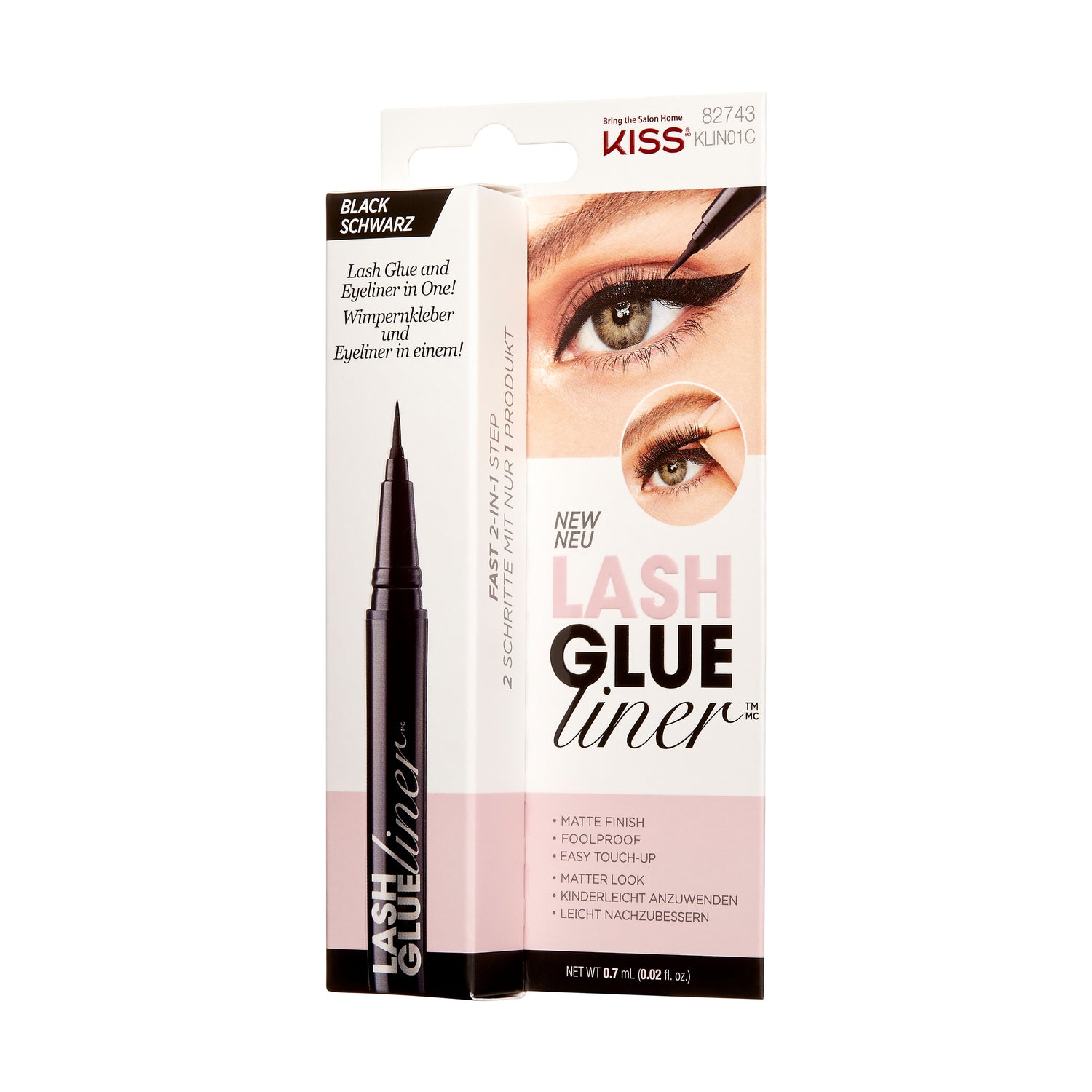 KISS Lash GLUEliner Matte Finish False Eyelash Glue, 0.7 mL (0.02 fl. oz.), Černá