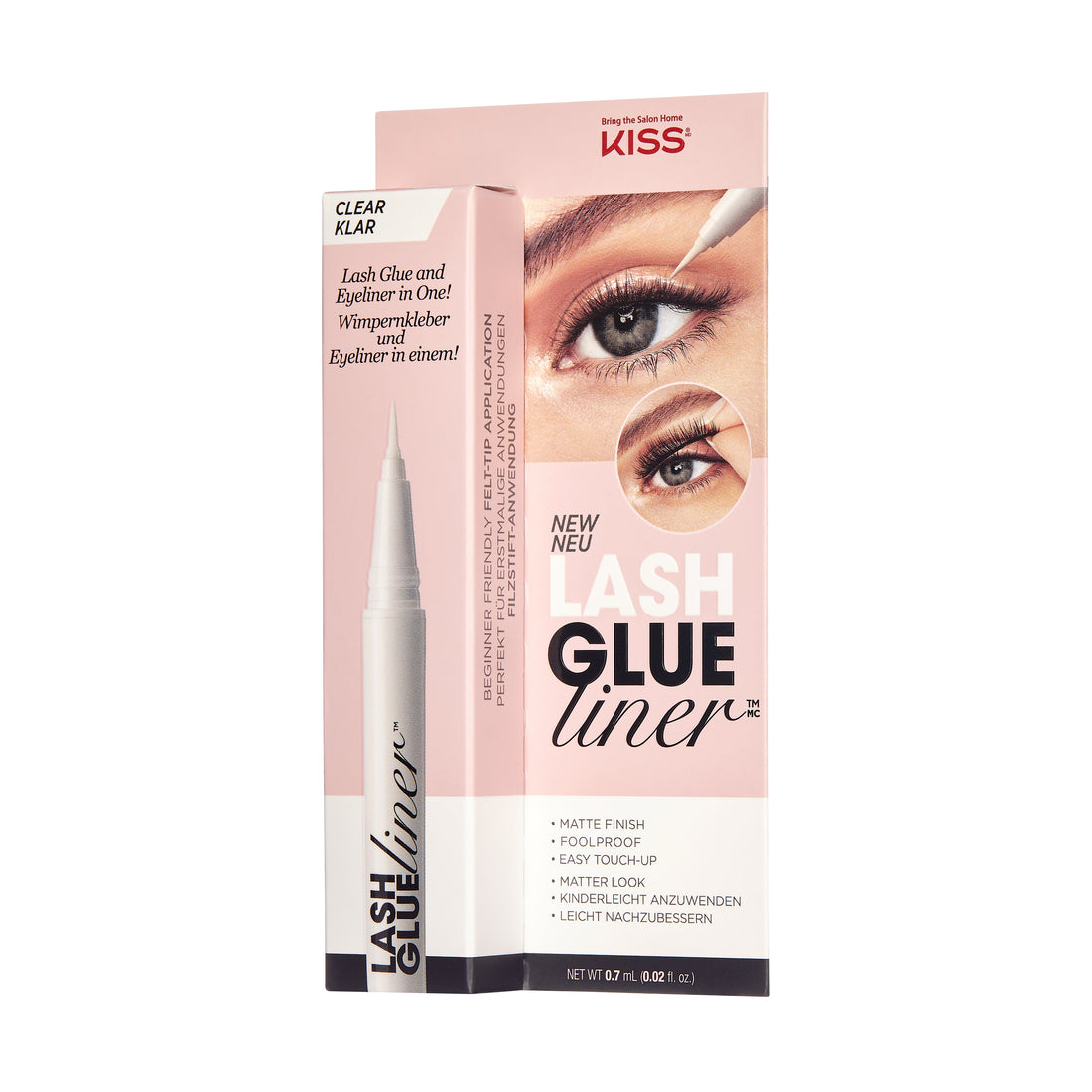 KISS Lash GLUEliner Matte Finish False Eyelash Glue, 0.7 mL (0.02 fl. oz.), Clear