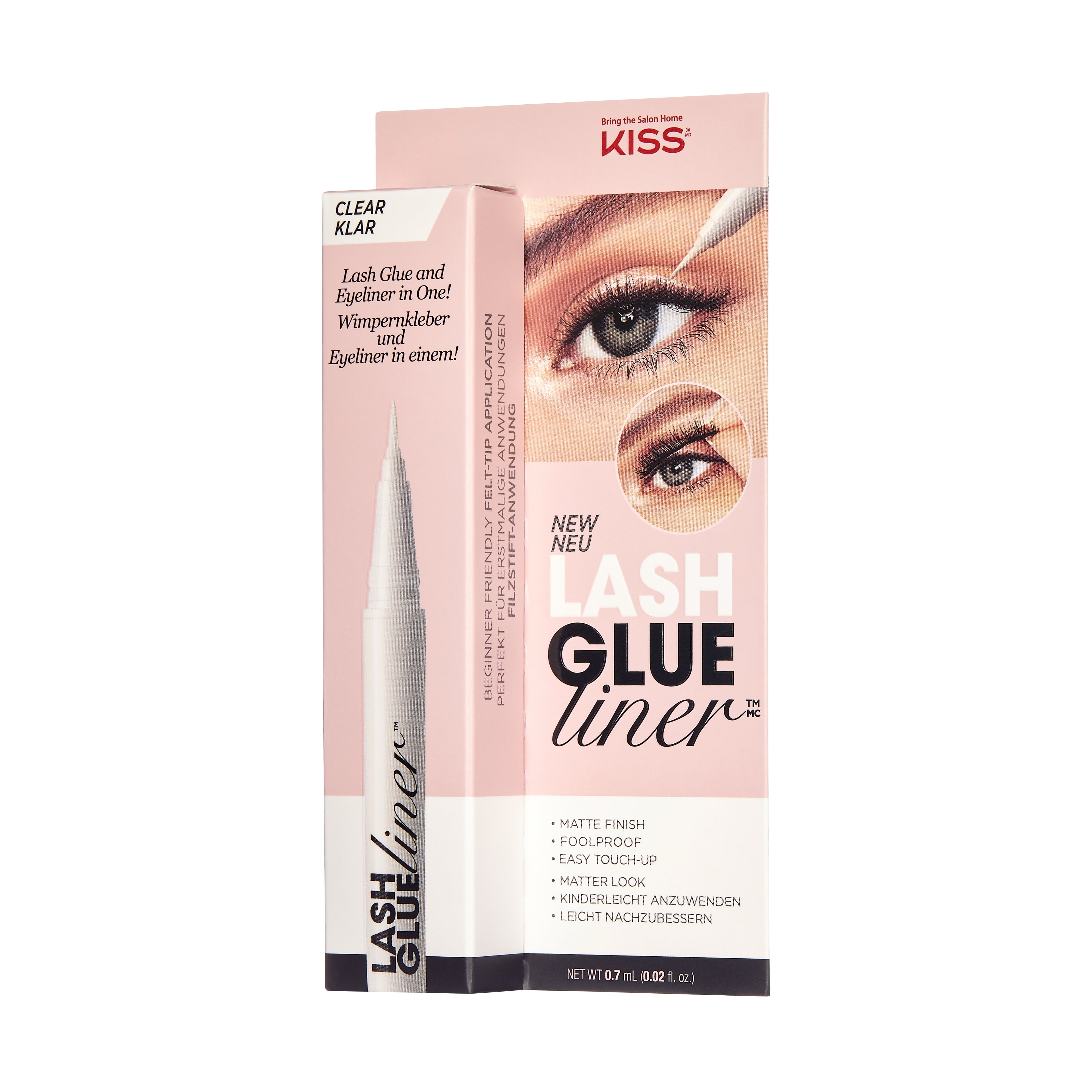 KISS Lash GLUEliner Matte Finish False Eyelash Glue, 0.7 mL (0.02 fl. oz.), Clear