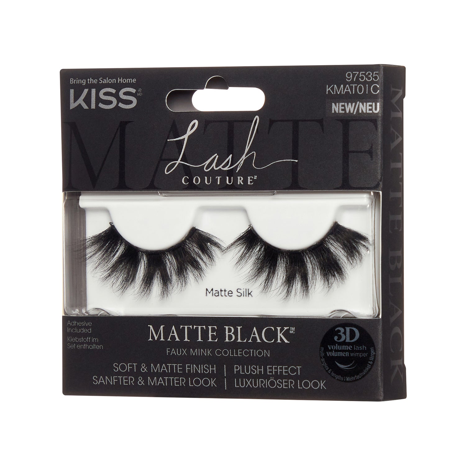 KISS Lash Couture Matte Black Faux Mink Collection Fake Eyelashes, ‘Matte Silk’ - 1 Pair