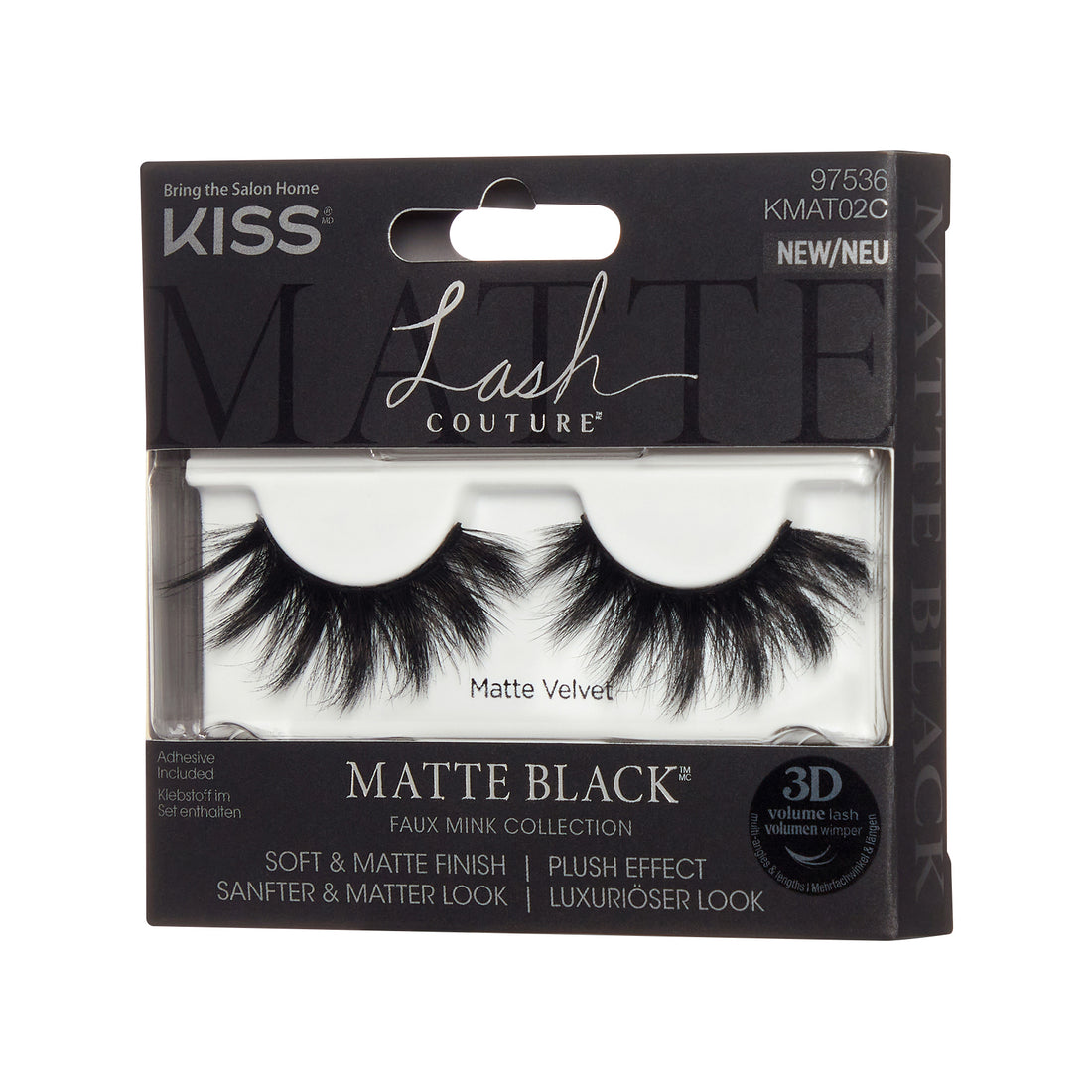 KISS Lash Couture Matte Black Faux Mink Collection Fake Eyelashes, ‘Matte Velvet’ - 1 Pair