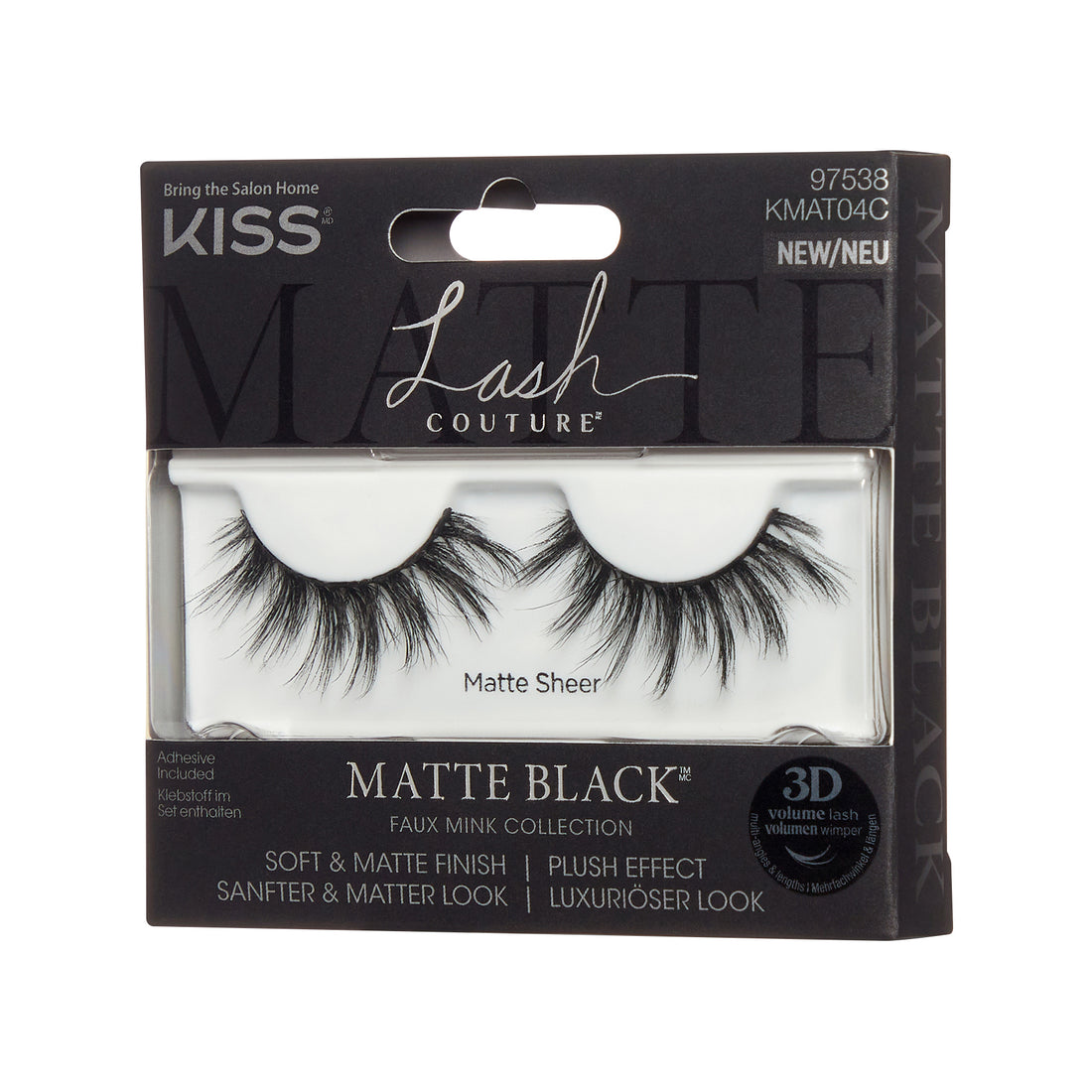 KISS Lash Couture Matte Black Faux Mink Collection Fake Eyelashes, ‘Matte Sheer’ - 1 Pair
