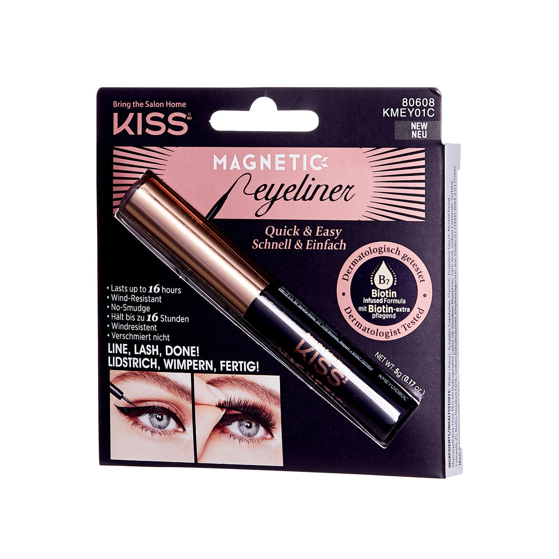 KISS Biotin Infused Magnetic Eyeliner, Černá, 0.16 oz.