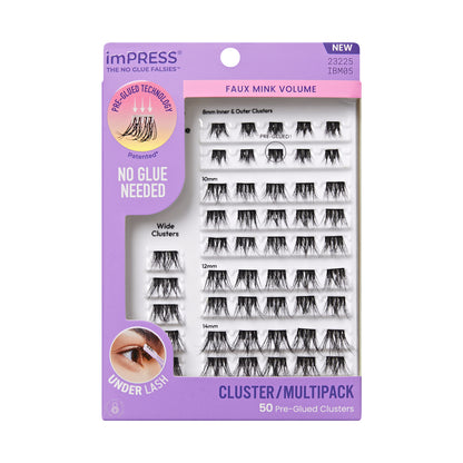 Kiss Impress Pre-Glued Lash Clusters Multipack, Faux Mink Volume, 50 Self Adhesive Eyelashes