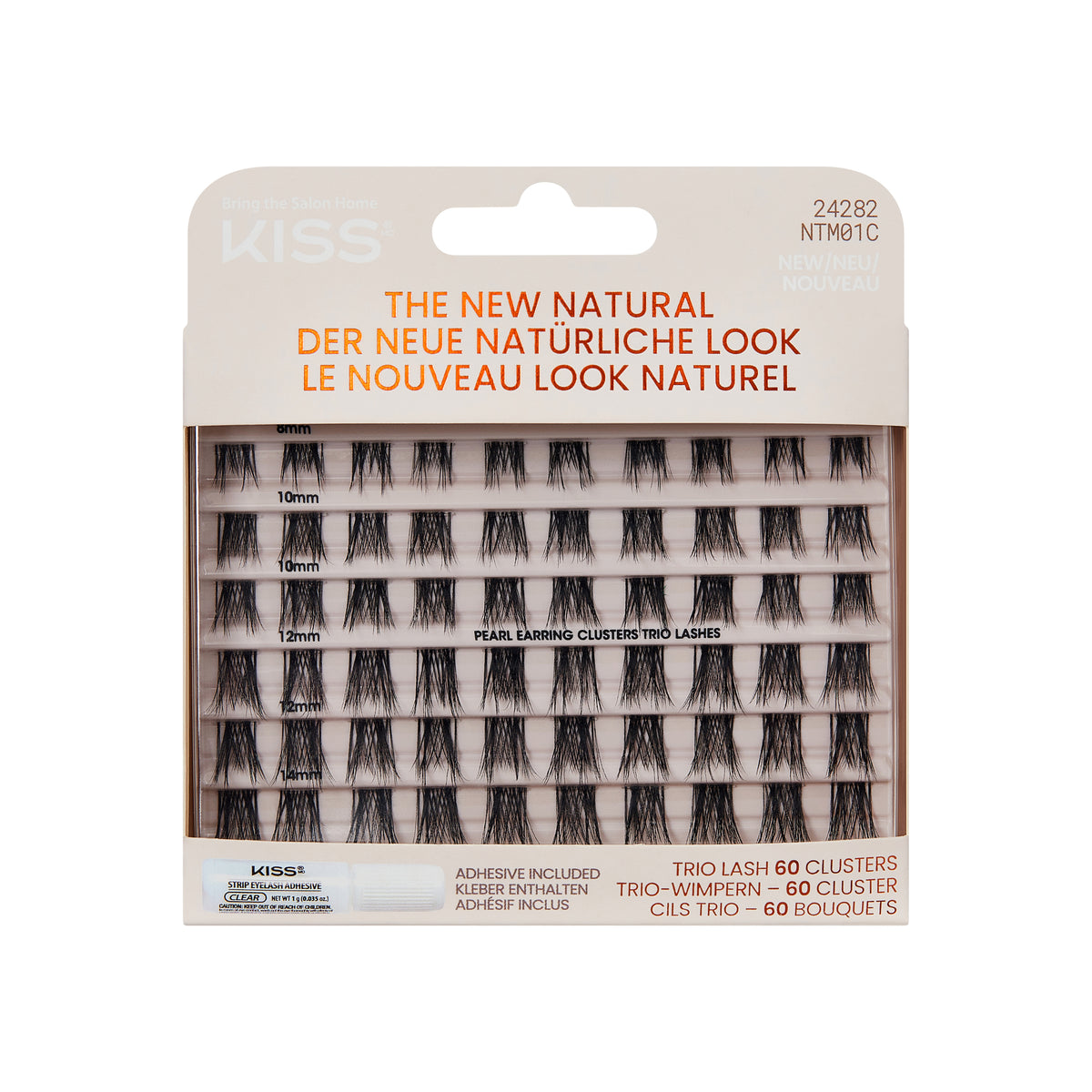 Kiss The New Natural False Eyelashes, Lash Extension Kit, Pearl Earring, 60 Trio Lash Clusters