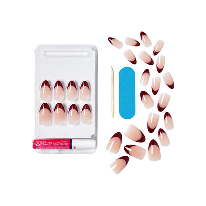 Kiss Salon Acrylic French Color Press On Nails, ‘Catchy’, Purple, Medium Almond, 28 Count