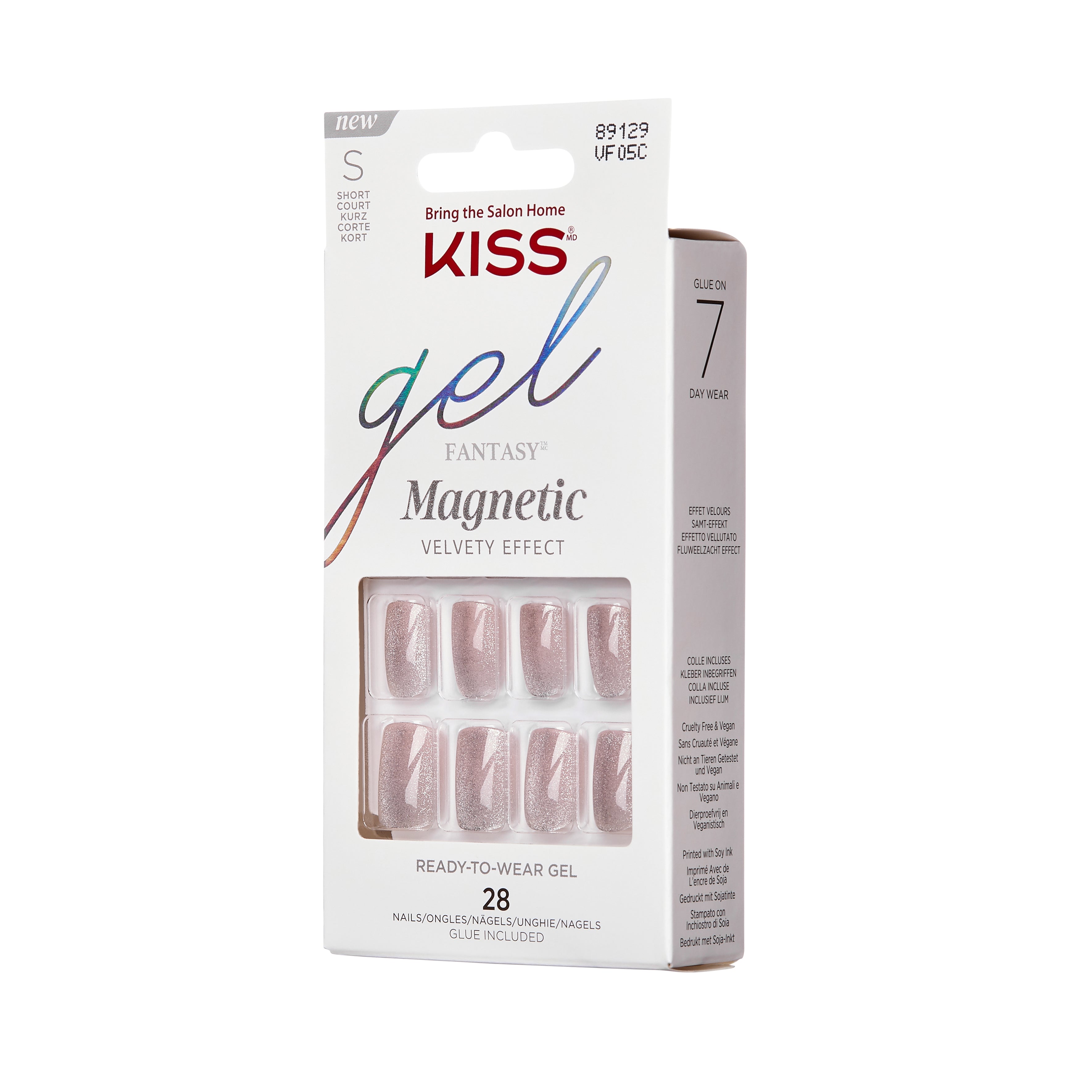 KISS Gel Fantasy Magnetic Press-On Nails, Dignity, Stříbrná, Short Hranatý, 31 ks