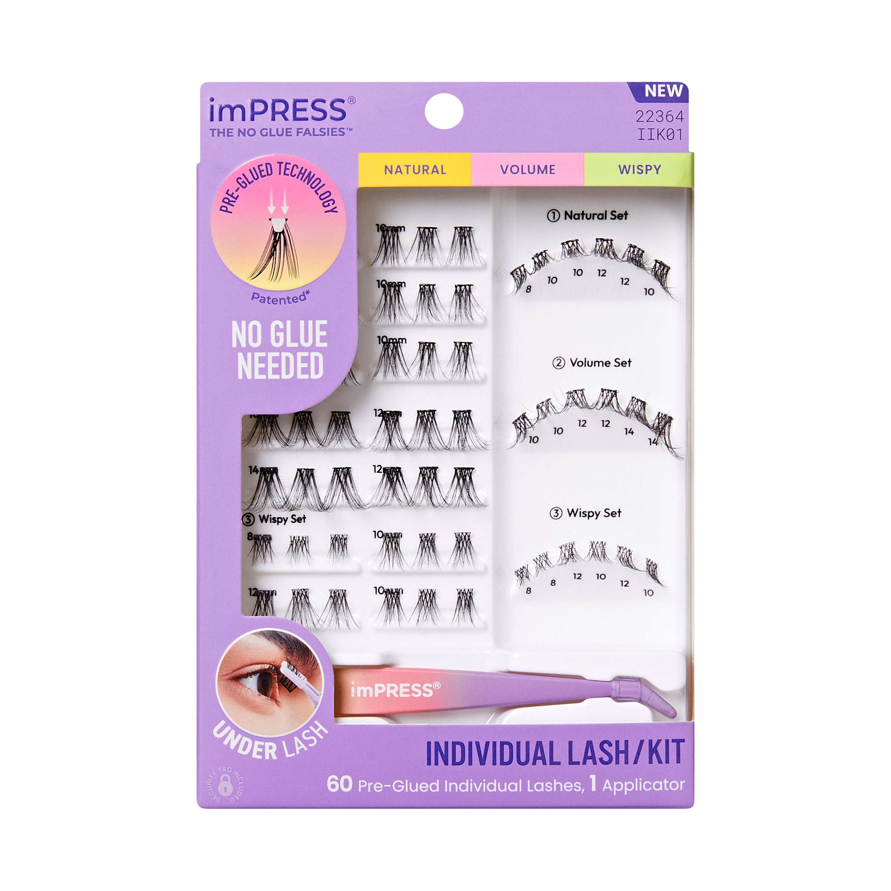 KISS imPRESS Pre-Glued Individual Lashes Kit, Self Adhesive Eyelashes, 60 Lash Clusters (Copy)