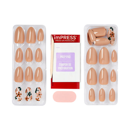 Impress Design Press On Nails, bez potřeby lepidla, béžové, střední délka, mandlový tvar, 30 ks.