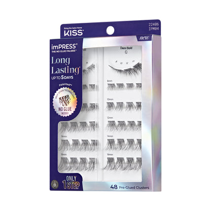 Kiss Impress Long Lasting Pre-Glued Lash Clusters Kit, Demi Bold, 48 Self Adhesive Eyelashes