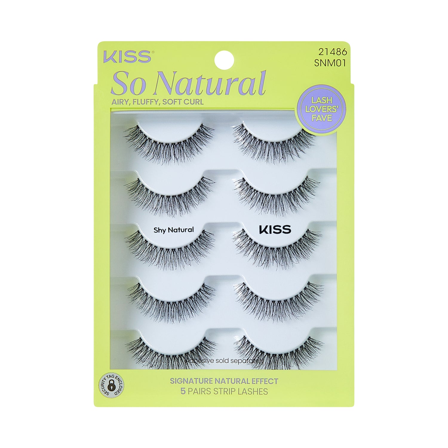 Kiss So Natural False Eyelashes, ‘Shy Natural’, 8mm-10mm, Natural Volume, 5 Pairs